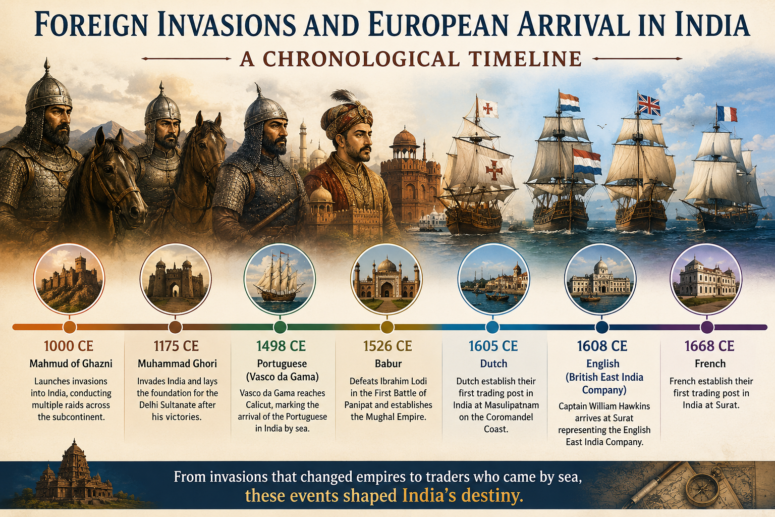 Foreign Invasions and the Arrival of European Powers in India: A Chronological Timeline
