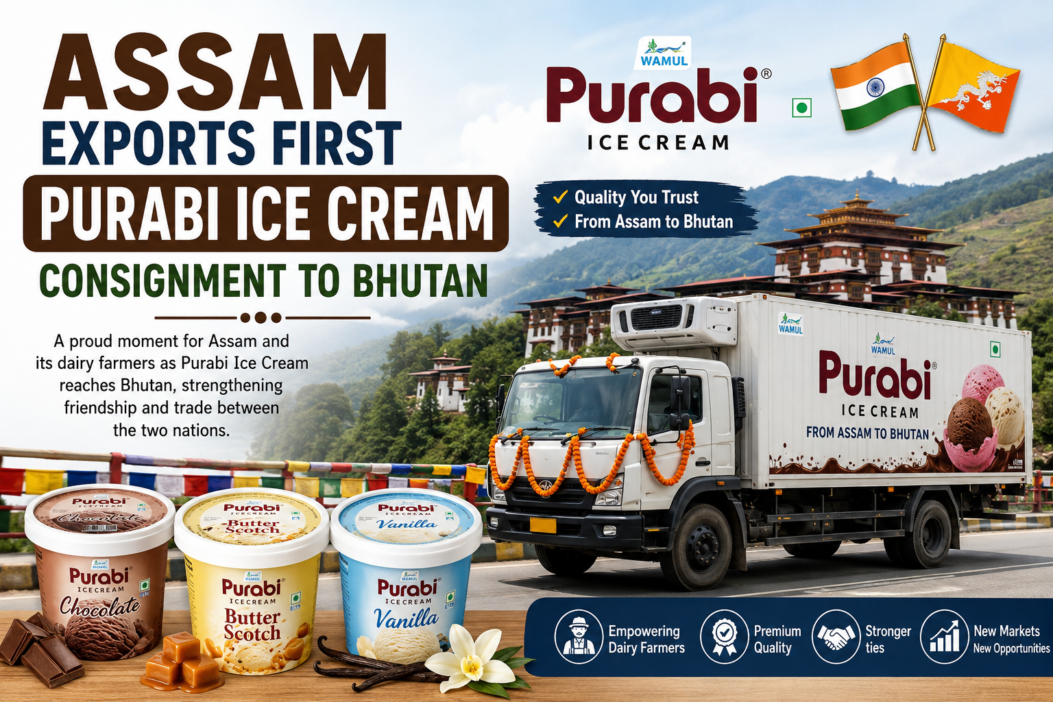 Assam Exports Purabi Ice Cream to Bhutan: A Sweet Milestone for India’s Dairy Industry