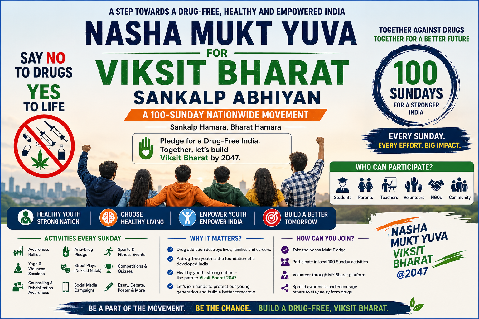 Nasha Mukt Yuva for Viksit Bharat Sankalp Abhiyan: India’s 100-Sunday Mission to Build a Drug-Free Nation
